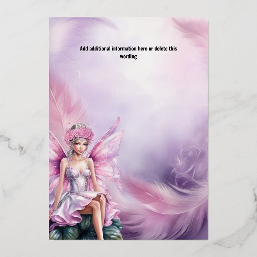 Sprookjesprinses roze sprookjesachtige waterverf m folie uitnodiging (Achterkant)