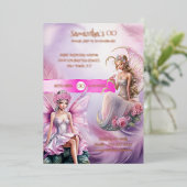 Sprookjesprinses roze sprookjesachtige waterverf m folie uitnodiging (Staand Voorkant)