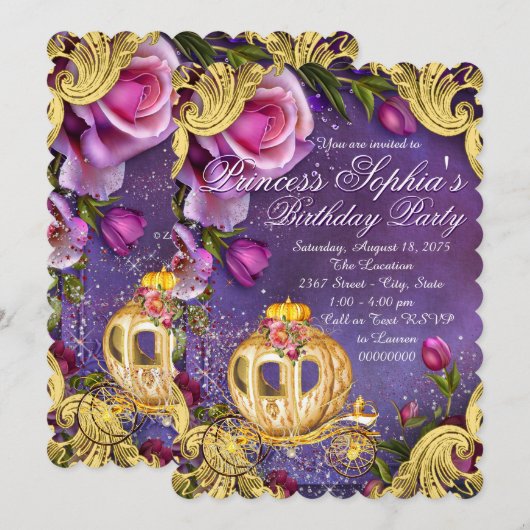 Sprookjesprinses verjaardagsfeestje kaart (Voorkant / Achterkant)