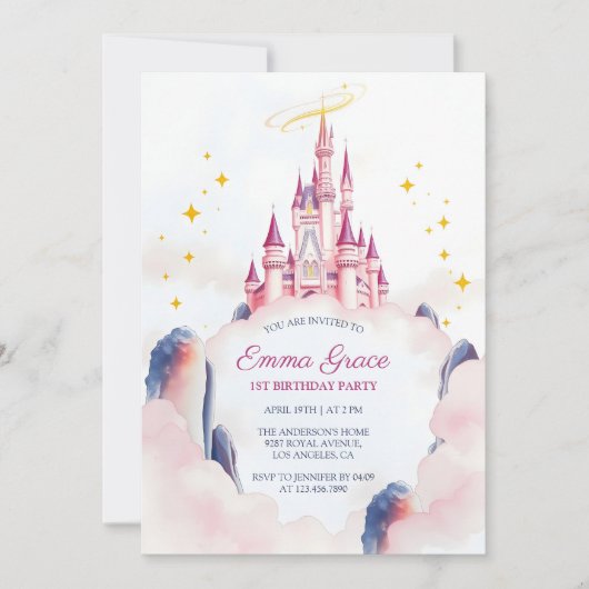 Sprookjesprinsessenkasteel Roze Meisje Verjaardag Kaart (Voorkant)