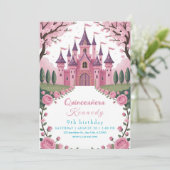 Sprookjesroze Kasteel Prinses Verjaardag Kaart (Staand voorkant)