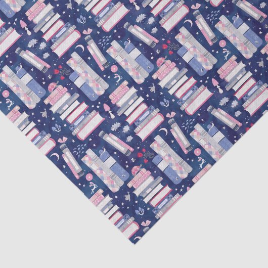 Sprookjesstapel blauwe boeken tissuepapier (Detail)