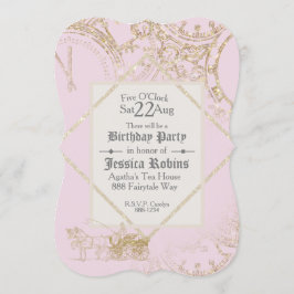 Sprookjesthema Kaste Koets Goud Glitter Roze Kaart
