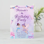 Sprookjesthema schattige moderne pastel 4e verjaar kaart (Staand voorkant)