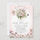 Sprookjestuin Bloemige Paddenstoel Roze Meisje Bab Kaart (Voorkant)