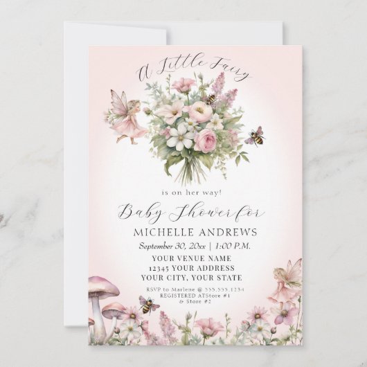 Sprookjestuin Bloemige Paddenstoel Roze Meisje Bab Kaart (Voorkant)