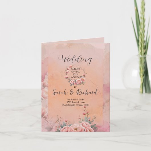 Sprookjestuin Blush Roze Gevouwen Huwelijksprogram Bedankkaart (Voorkant)
