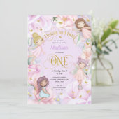 Sprookjestuin Elf, Roze paarse bloemen Uitnodiging (Staand voorkant)