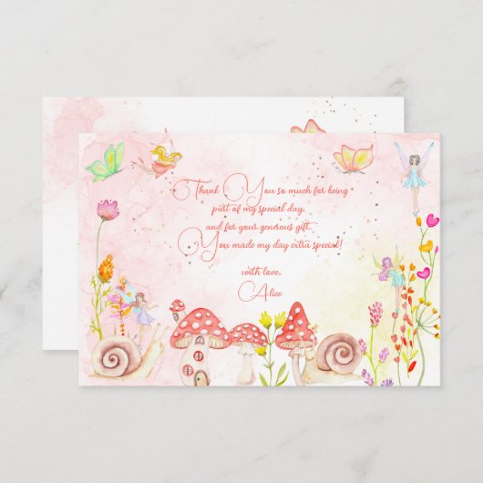 Sprookjestuin waterverf kinderverjaardag bedankkaart (Voorkant / Achterkant)