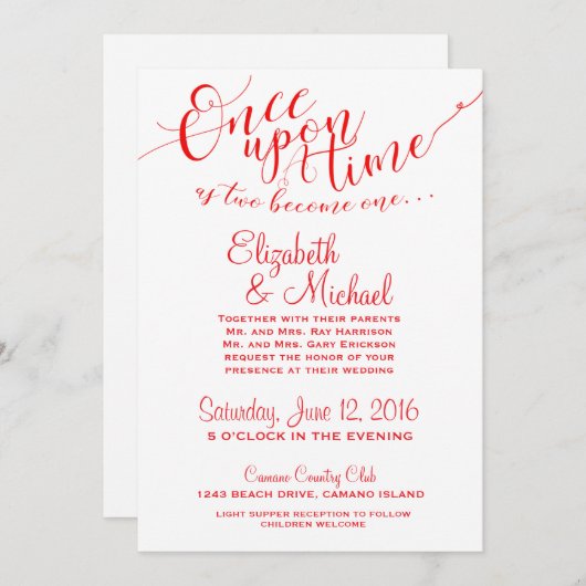 Sprookjesuitnodiging Eens Upon Een Tijd - ROOD Kaart (Voorkant / Achterkant)