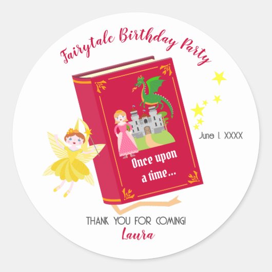 Sprookjesverhalen Meisje Verjaardagsfeest Ronde Sticker (Voorkant)