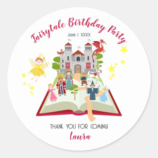Sprookjesverhalen Meisje Verjaardagsfeest Ronde Sticker (Voorkant)