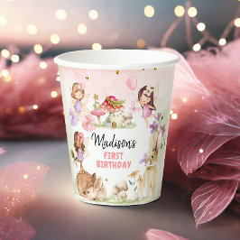 Sprookjesverjaardag 1e Betoverd Bos Meisje Bloemen Papieren Bekers