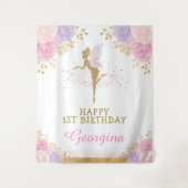 Sprookjesverjaardag Roze Paarse Bloem Feest Achter Wandkleed (Voorkant)