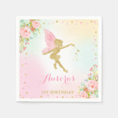 Sprookjesverjaardagsfeest servet roze en gouden fe (Voorkant)