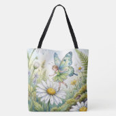 Sprookjesvlinder In een Madeliefjestuin Tote Bag (Achterkant)