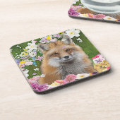 Sprookjesvos in het bloemenveld bier onderzetter (Linkerzijde)