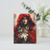Sprookjesvrouw en een wolf briefkaart (Staand voorkant)