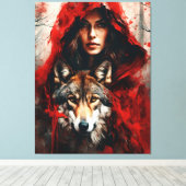 Sprookjesvrouw en een wolf canvas afdruk (Insitu (Houten vloer))