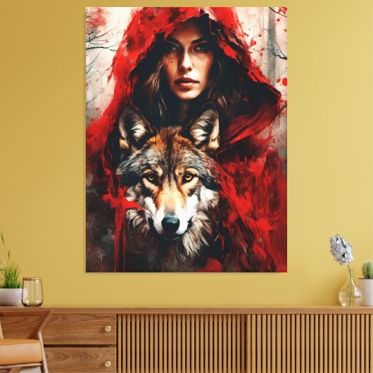 Sprookjesvrouw en een wolf canvas afdruk (Insitu (Woonkamer))