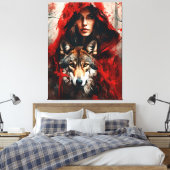 Sprookjesvrouw en een wolf canvas afdruk (Insitu (Slaapkamer))