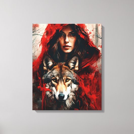 Sprookjesvrouw en een wolf canvas afdruk (Voorkant)