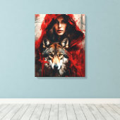 Sprookjesvrouw en een wolf canvas afdruk (Insitu (Houten vloer))