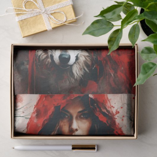 Sprookjesvrouw en een wolf decoupage tissuepapier (Geschenk)