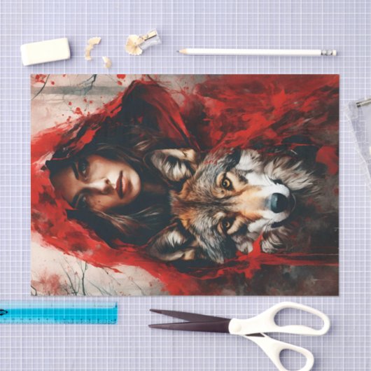 Sprookjesvrouw en een wolf decoupage tissuepapier (Craft)