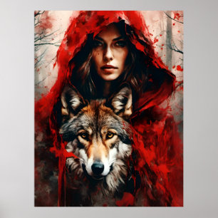 Sprookjesvrouw en een wolf poster