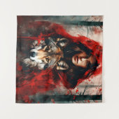 Sprookjesvrouw en een wolf wandkleed (Voorkant (horizontaal))