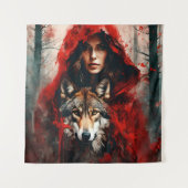 Sprookjesvrouw en een wolf wandkleed (Voorkant)