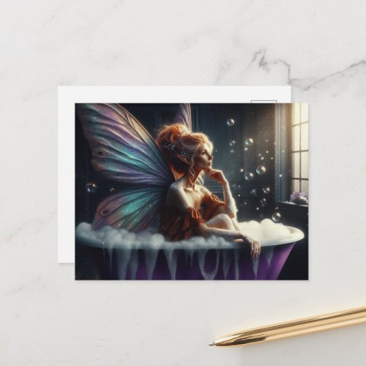 Sprookjesvrouw in het bubbelbad briefkaart (Voorkant / Achterkant in situ)