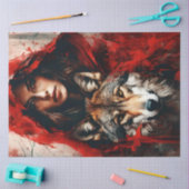 Sprookjesvrouw in rode mantel en een wolf decoupag tissuepapier (Craft)