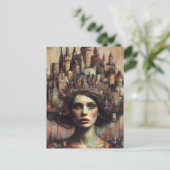 Sprookjesvrouw met kasteelstad op haar hoofd briefkaart (Staand voorkant)