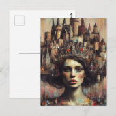 Sprookjesvrouw met kasteelstad op haar hoofd briefkaart (Voorkant / Achterkant)