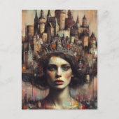 Sprookjesvrouw met kasteelstad op haar hoofd briefkaart (Voorkant)