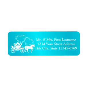 Sprookjeswagen en harten turquoise etiket