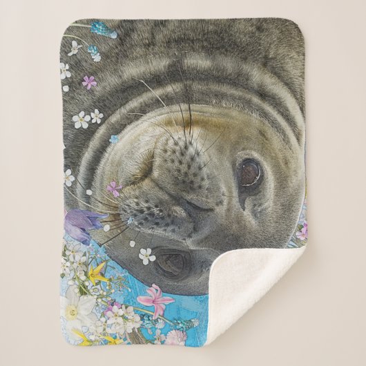 Sprookjeszegel in de oceaan van bloemen sherpa deken (Voorkant)