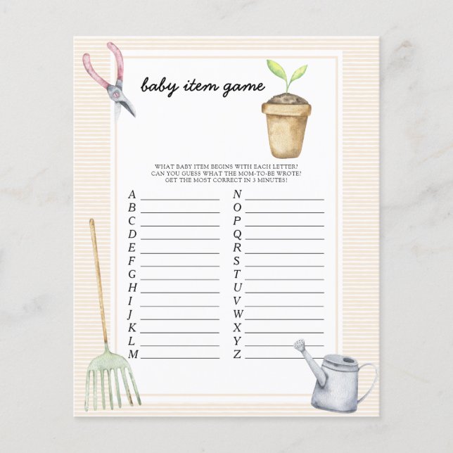 Sprout Baby Item Spel. Baby shower spel (Voorkant)