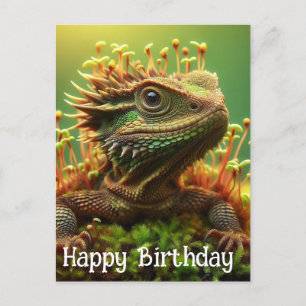 Sprouting Lizard in de Moss Garden Happy Birthday Briefkaart