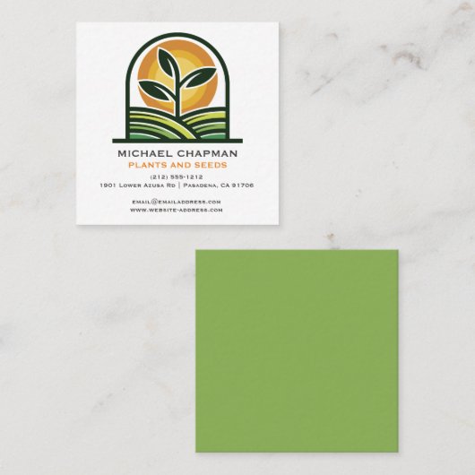 Sprouting Seed and sun Organic Farmer Vierkante Visitekaartje (Voorkant / Achterkant)