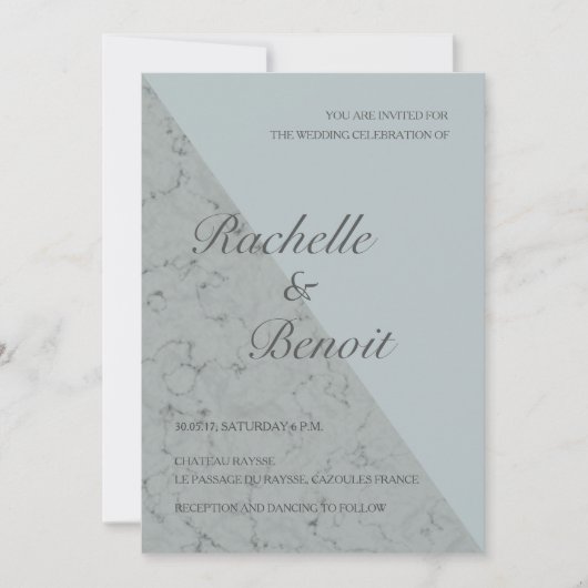 Spruce blue grijs marmer elegant modern huwelijk kaart (Voorkant)