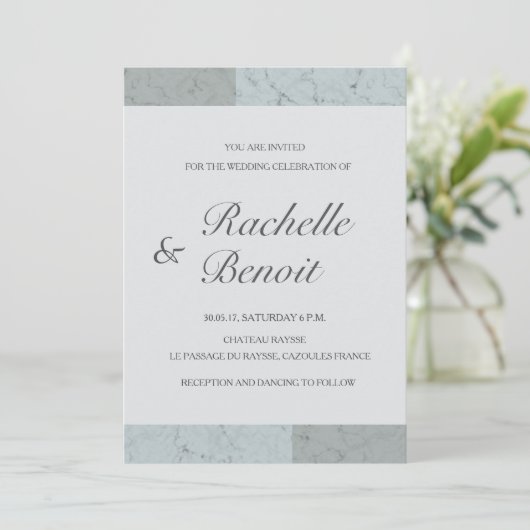 Spruce blue grijs marmer elegant modern huwelijk kaart (Staand voorkant)