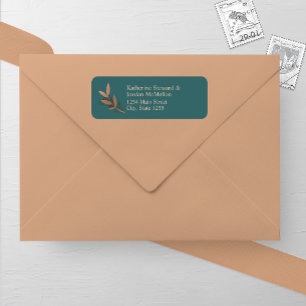 Spruce en Brons Herfst Leaf Bruiloft Retouradres Etiket