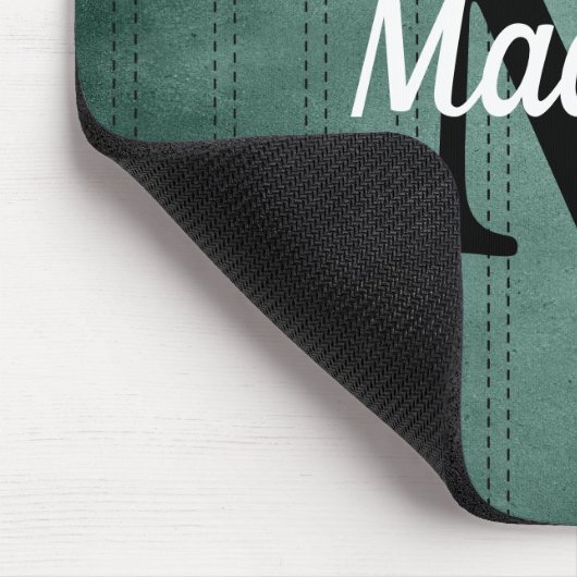 Spruce Green  Pinstripe Retro Monogram Muismat (Hoek)