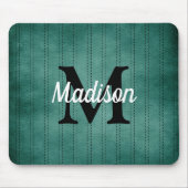 Spruce Green Pinstripe Retro Monogram Muismat (Voorkant)