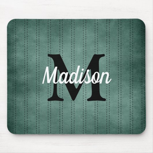 Spruce Green  Pinstripe Retro Monogram Muismat (Voorkant)