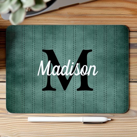 Spruce Green Pinstripe Retro Monogram Muismat