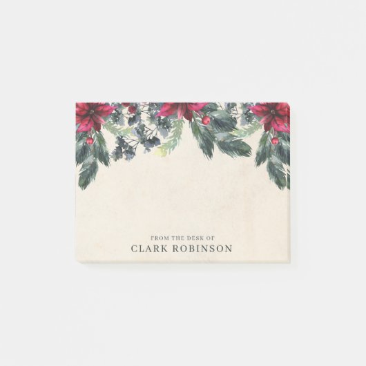 Spruce Greenery Red Poinsettia Kerstmis Post-it® Notes (Voorkant)